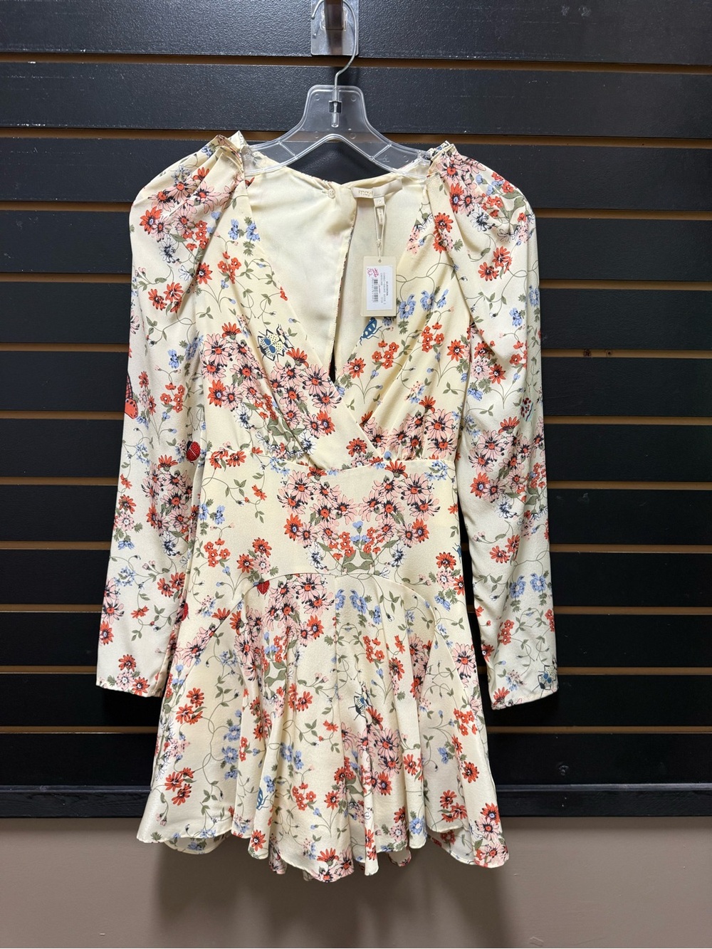 Maje Inora Floral Satin Mini Dress Size 34 US 2 NWT Long Sleeve Cutout
